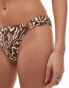 Topshop abstract floral print ring trim bikini bottom in chocolate