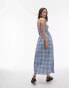 Topshop seersucker check shirred midi dress in blue check Синий, 42 - фото #4