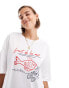 ASOS DESIGN oversized t-shirt with fish graphic in white