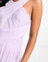 Little Mistress Bridesmaids cross front gathered midi dress in mesh in lilac