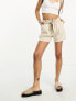 Фото #1 товара JDY Petite tie waist linen shorts in oatmeal