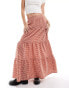 Miss Selfridge tiered maxi gingham skirt in rust Красный, 38 - фото #4