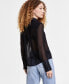 ფოტო #2 პროდუქტის Women's Faux-Leather Trim Sheer-Mesh Shirt