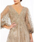 Women's Embellished Plunge Neck Puff Sleeve A Line Gown