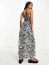 Miss Selfridge Petite strappy lace back maxi slip dress in mono zebra