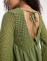 Фото #4 товара ASOS DESIGN long sleeve v neck crochet mini dress in khaki