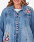 Фото #5 товара Plus Size In Full Bloom Butterfly Embroidered Denim Shirt Jacket