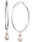 ფოტო #1 პროდუქტის Sterling Silver Freshwater Pearl (6mm) Drop Hoop Earrings