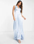 Фото #1 товара Vila Bridesmaid satin v neck maxi dress with train in pastel blue