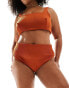 ASOS DESIGN Curve Emily rib high leg high waist bikini bottom in rust