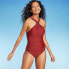 Women's Ring Crossover Ruched Full Coverage One Piece Swimsuit - Kona Sol Red L