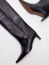 Topshop Tara premium leather knee high heeled boots in black