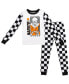 Little Boys Classic Black and White Checker Pattern Youth Long Sleeve Pajama Set