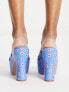 Daisy Street platform heeled sandals in blue floral print