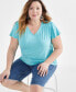 ფოტო #1 პროდუქტის Style & Co Plus Size V-Neck Smocked-Shoulder Short-Sleeve Top, Created for