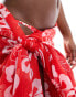 Pieces sheer sarong in red tropical floral