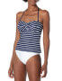 La Blanca 293988 Women's Bandeau Tankini Top Swimwear, Indigo/Capri Stripe, 8