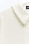 Crepe shirt with pearl-bead-encrusted collar