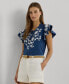 Women's Embroidered Flutter-Sleeve Top