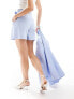 ASOS DESIGN tailored linen short with self covered belt in light blue