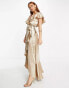 Фото #6 товара Topshop bridesmaid satin frill wrap dress in gold