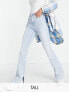 Stradivarius Tall stretch flare jean with split detail in light blue