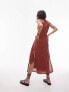 Topshop rib sleeveless jersey tie waist midi dress in rust