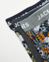 Jack & Jones 3 pack trunks in skull print in navy