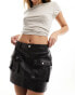 Фото #1 товара Bershka washed detail faux leather mini skirt in brown