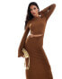 Фото #2 товара ASOS DESIGN slash neck long sleeve midi dress with waist cutout and trim detail in tan