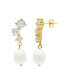 Gold Deco Crystal and Freshwater Cultivated Pearl Drop Earrings