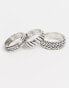 ASOS DESIGN 3 pack band ring set with embossing in burnished silver tone