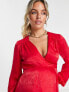 Фото #3 товара Flounce London Maternity satin long sleeve wrap maxi dress in red