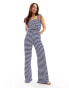 Фото #1 товара Wednesday's Girl stripe wide leg trousers in navy and white