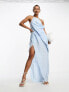 Фото #4 товара ASOS DESIGN washed halterneck midi dress with drape waist detail in light blue