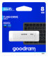 GoodRam UME2 - 8 GB - USB Type-A - 2.0 - 20 MB/s - Cap - White - Флеш-накопитель 8 ГБ, USB 2.0, скорость до 20 МБ/с, белый
