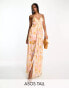 ASOS DESIGN Tall cami mesh maxi dress with sash in orange smudge print