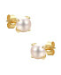 Фото #2 товара 14k Gold Plated with Round White Genuine Pearl Solitaire Stud Earrings in Sterling Silver