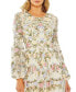 ფოტო #3 პროდუქტის Women's High Neck Floral Embroidered Puff Sleeve Gown