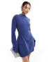 Фото #1 товара Heiress Beverly Hills premium exclusive structured long sleeve pocket detail mini a-line dress in slate blue