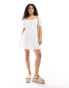 Pimkie lace up puff sleeve mini dress in white weiß, L - фото #1