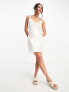 ASOS DESIGN satin cowl neck mini slip dress with daisy trim straps in ivory