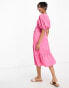 Y.A.S midi wrap dress in pink with cherry print