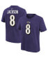 ფოტო #1 პროდუქტის Toddler Boys and Girls Lamar Jackson Purple Baltimore Ravens Player Name and Number T-shirt