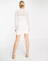 In The Style x Liberty exclusive mesh insert ruched mini bodycon dress in white