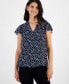 ფოტო #1 პროდუქტის Women's Split-Neck Flutter-Sleeve Printed Top