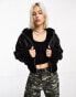 COLLUSION faux suede short aviator jacket in black