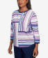 ფოტო #4 პროდუქტის Petite Lavender Fields Blocked Stripe Shirttail Necklace Sweater