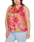 Фото #3 товара Black Label Plus Size Abstract Floral Tie-Neck Sleeveless Top