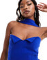 Фото #4 товара Vesper choker detail foldover v neck midi dress in cobalt blue